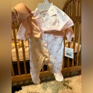 Little Me Pink Bunny Print Footie and Hat Set Preemie
